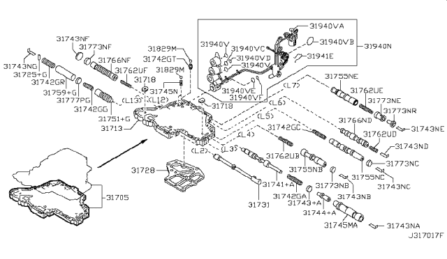 2010 Nissan Versa Spring-Valve Diagram for 31742-85X0A