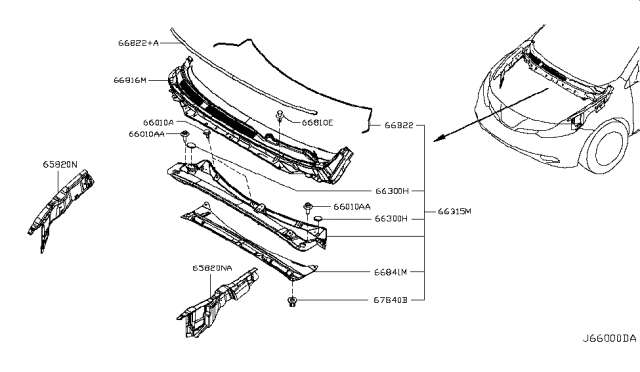 2012 Nissan Murano Seal-Hoodledge Diagram for 65821-1AA0B