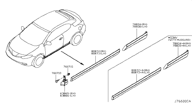 2013 Nissan Murano Body Side Molding Diagram