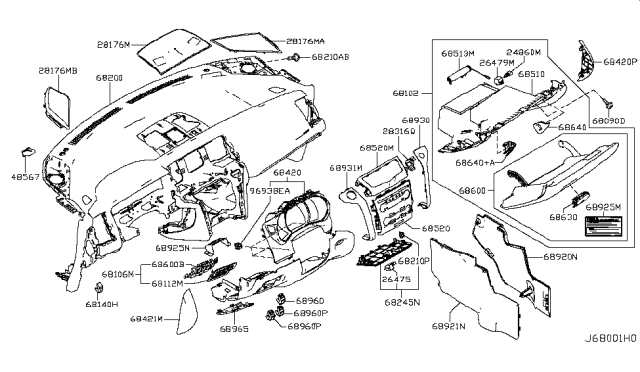 2014 Nissan Murano Cover Assy-Instrument Lower,RH Diagram for 68920-1GR0C