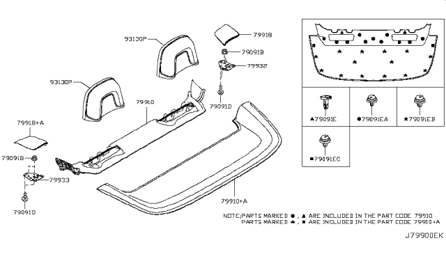 2011 Nissan Murano Bracket-Parcel Shelf Side,Inner LH Diagram for 79933-1GR0A