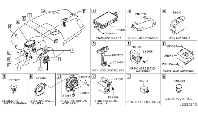 2012 Nissan Murano Sensor Assembly-Steering Angle Diagram for 47945-1ET0A