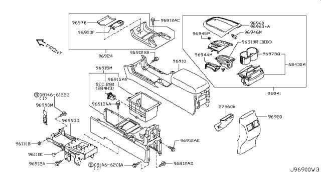 2013 Nissan Murano Console Floor BRN Diagram for 96910-1GR2C