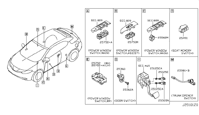 2013 Nissan Murano Switch Assy-Power Window,Assist Diagram for 25411-1GR0C