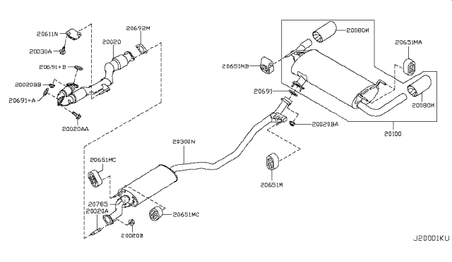 2014 Nissan Murano Exhaust, Sub Muffler Assembly Diagram for 20300-1AA2A