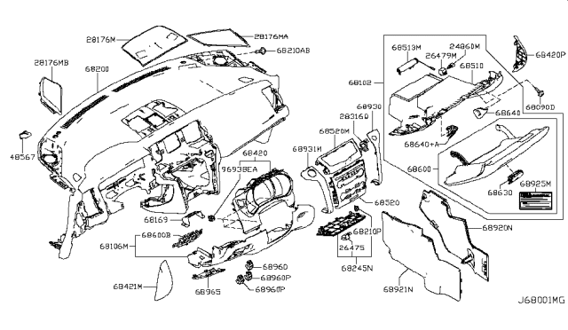 2012 Nissan Murano Instrument Panel,Pad & Cluster Lid Diagram 3