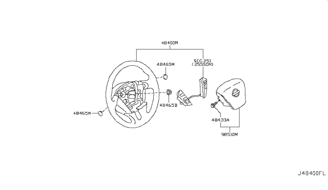 2013 Nissan Murano Steering Wheel Assembly Without Less Pad Diagram for 48430-1AA3C