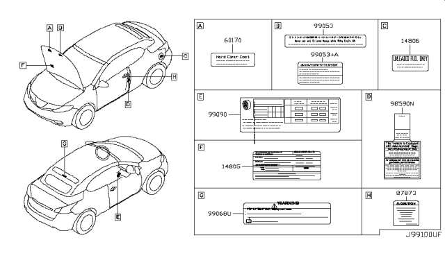 2012 Nissan Murano Emission Label Diagram for 14805-3YS0A