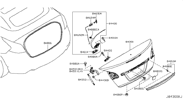 2014 Nissan Murano Trunk Lid Lock Assembly Diagram for 84631-1GR0A