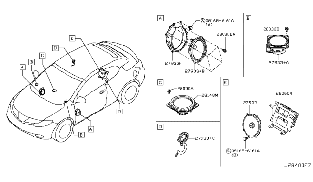 2014 Nissan Murano Bracket-Speaker Diagram for 28166-1GR0A
