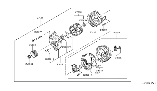 2012 Nissan Murano Alternator Assembly Diagram for 23100-1AA1B