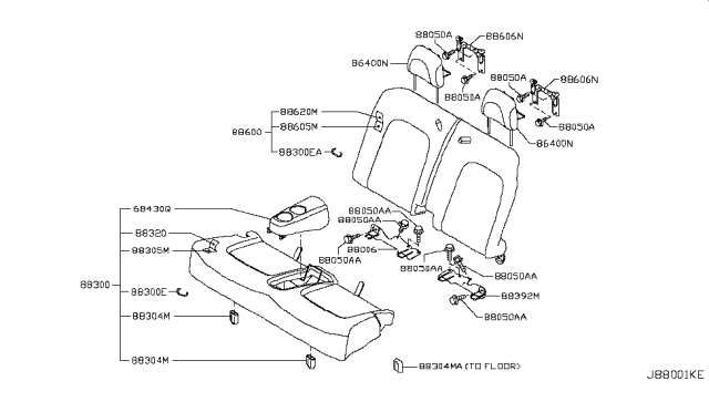 2013 Nissan Murano Cup Holder Assembly Diagram for 88337-1GR0A