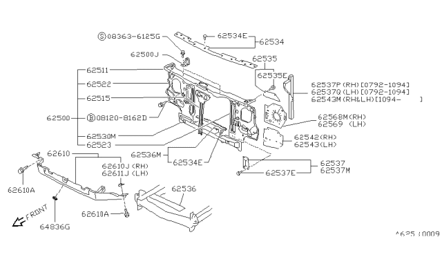 1994 Nissan Pathfinder Spacer-Front Apron,LH Diagram for 62677-56G10