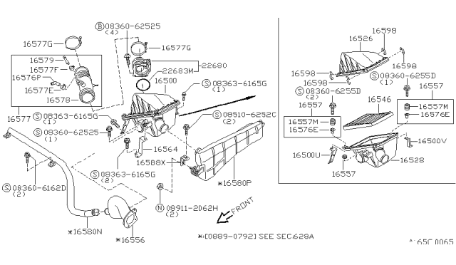 1994 Nissan Pathfinder RESONATOR Assembly Diagram for 16585-88G00