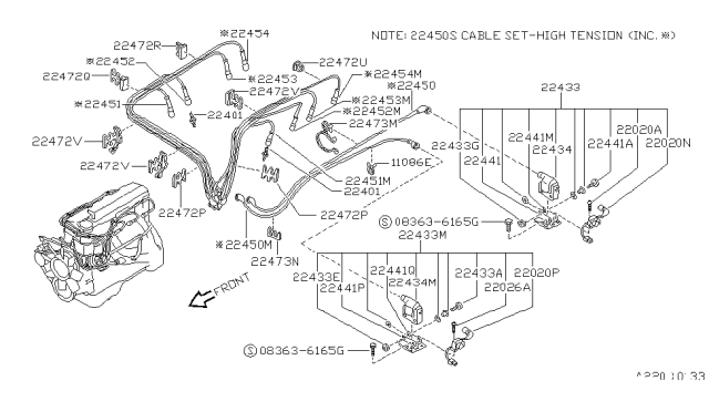 1988 Nissan Pathfinder Cable Assembly-HIGHTENSION No 2 Diagram for 22452-80W05