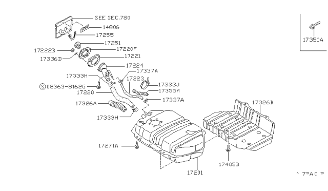 1989 Nissan Pathfinder Fuel Tank Assembly Diagram for 17202-41G08