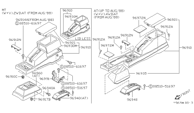 1992 Nissan Pathfinder Console Box-Floor Diagram for 96910-80G01