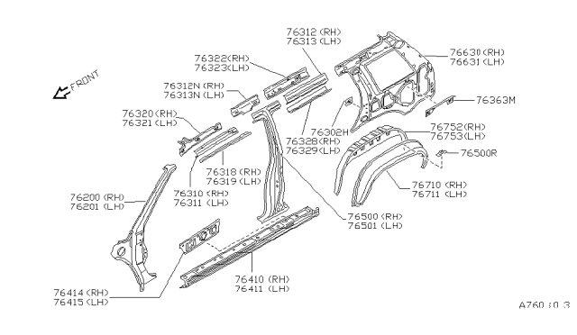1992 Nissan Pathfinder Wheel House Rear Inner LH Diagram for 76751-41G30