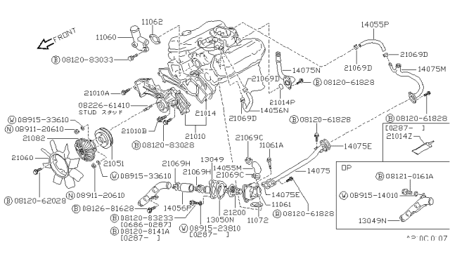 1987 Nissan Pathfinder Water Pump Diagram for 21010-80W25
