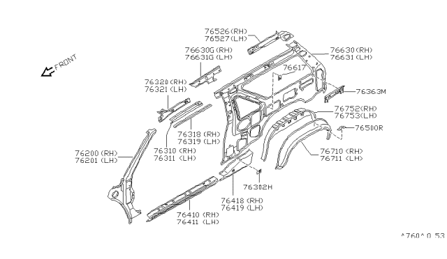 1991 Nissan Pathfinder Anchor ASY Front Shoulder Belt RH Diagram for 76680-41G00