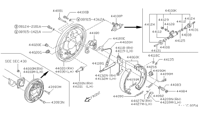 1988 Nissan Pathfinder Brake Assembly-Drum, Rear LH Diagram for 44010-41G11