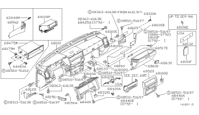 1993 Nissan Pathfinder Lid Cluster Diagram for 68240-01G00