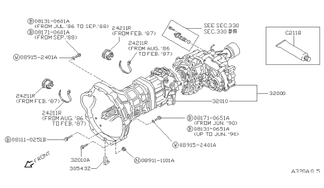 1989 Nissan Pathfinder Manual Transmission, Transaxle & Fitting Diagram 5