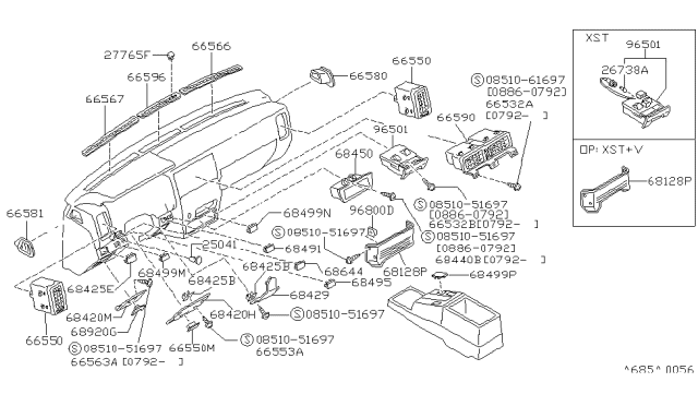 1993 Nissan Pathfinder Ashtray-Instrument Diagram for 68800-55G10