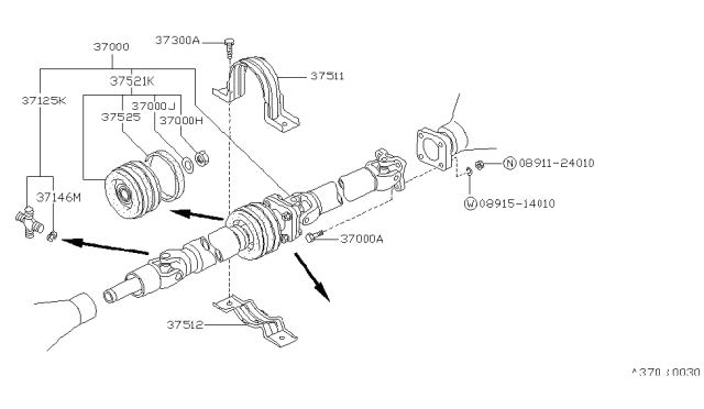 1993 Nissan Pathfinder Shaft Assembly-PROPELLER Diagram for 37000-09G10