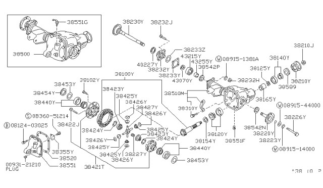 1993 Nissan Pathfinder Spacer-Differential Side Diagram for 38454-N3100