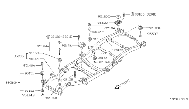 1992 Nissan Pathfinder Bolt Body Mounting Diagram for 95527-01G00