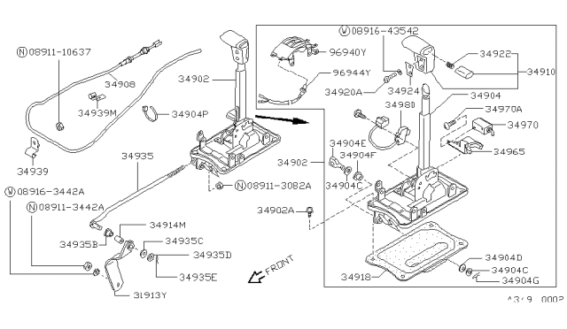 1992 Nissan Pathfinder Transmission Control Device Assembly Diagram for 34901-88G61