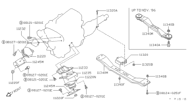 1987 Nissan Pathfinder Engine Mount Member Assembly, Rear Diagram for 11310-42G00