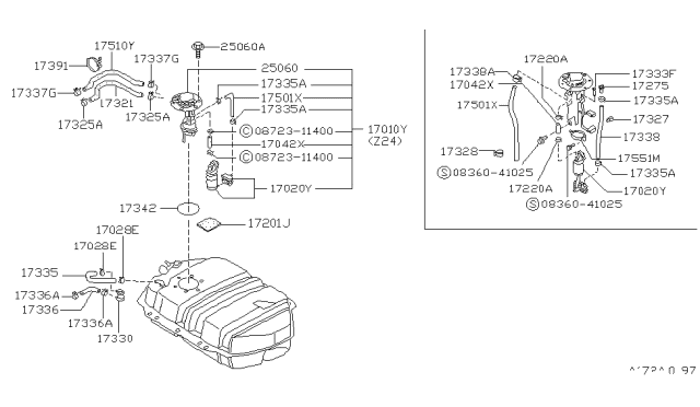 1989 Nissan Pathfinder Electric Fuel Pump Diagram for 17042-41G01