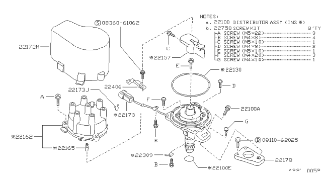 1990 Nissan Pathfinder Distributor ASY Diagram for 22100-07G01
