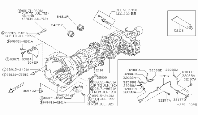 1993 Nissan Pathfinder Manual Transmission Diagram for 32010-62G00