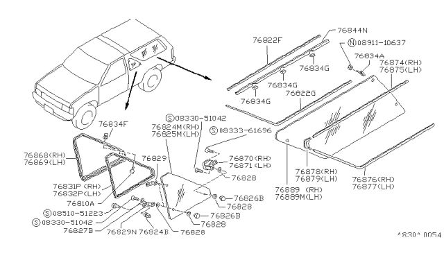 1993 Nissan Pathfinder WEATHERSTRIP Side Window 1ST RH Diagram for 83332-41G00