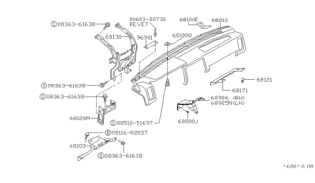 1987 Nissan Pathfinder Instrument Panel,Pad & Cluster Lid Diagram 1