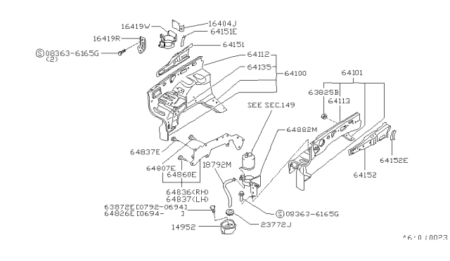 1994 Nissan Pathfinder Reinforcement-Hoodledge,RH Diagram for 64180-92G11