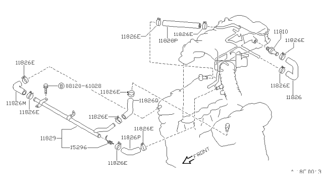 1993 Nissan Pathfinder Blowby Gas Hose Diagram for 11826-88G03