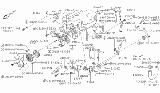 1990 Nissan Pathfinder Water Pump, Cooling Fan & Thermostat Diagram 1