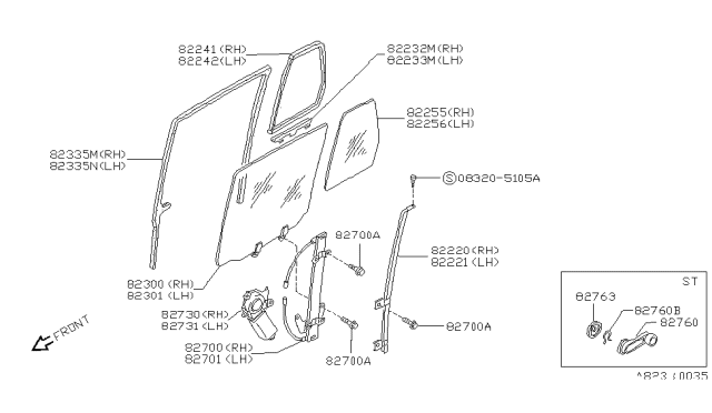 1993 Nissan Pathfinder Regulator Assy-Door Window,LH Diagram for 82721-83G15