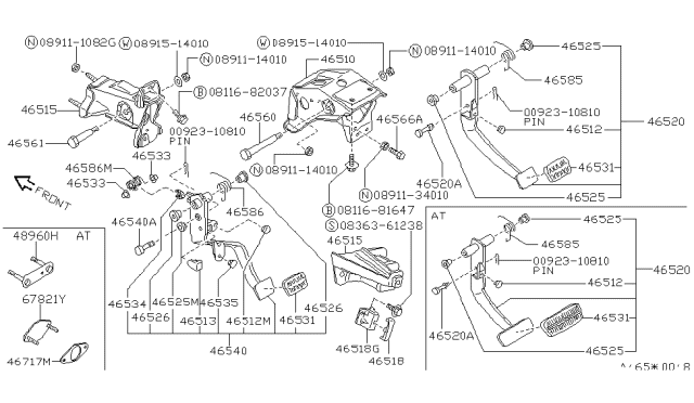 1991 Nissan Pathfinder Clutch Pedal Diagram for 46540-09G02