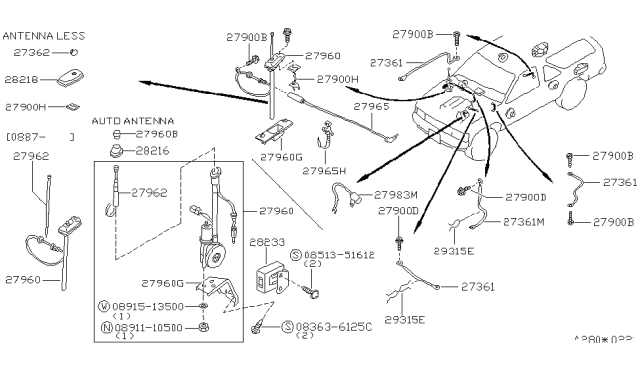 1993 Nissan Pathfinder Antenna Diagram for 28200-61G01