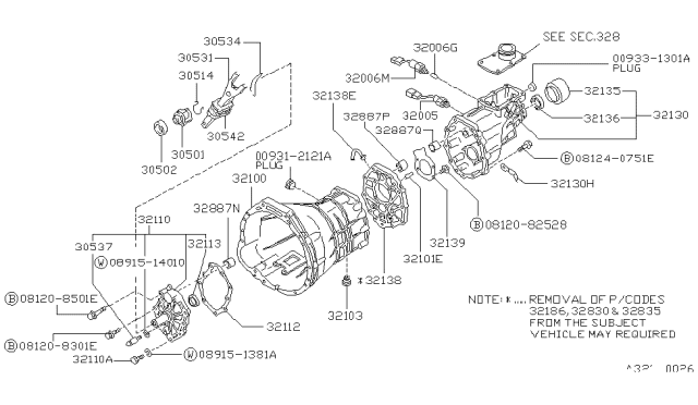 1994 Nissan Pathfinder Transmission Case & Clutch Release Diagram 1