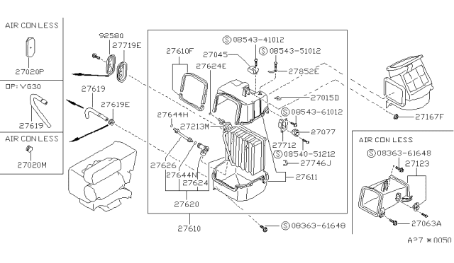 1992 Nissan Pathfinder Evaporator Assy-Cooler Diagram for 27280-01G64
