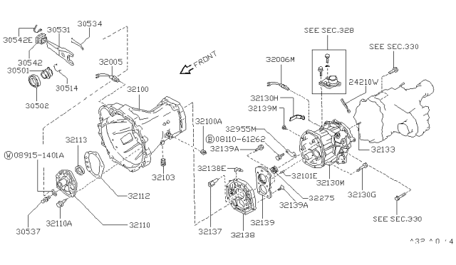 1994 Nissan Pathfinder Transmission Case & Clutch Release Diagram 3