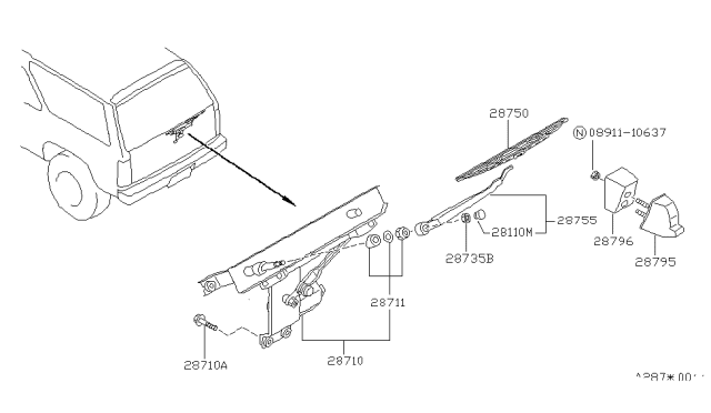 1994 Nissan Pathfinder Spacer-Rear Wiper Lifter Diagram for 28796-41G00