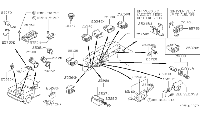 1990 Nissan Pathfinder Switch Combination Diagram for 25560-05G05