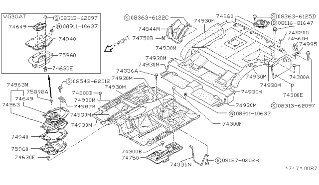 1991 Nissan Pathfinder STOPPER Diagram for 74987-01G00